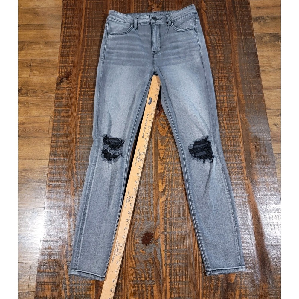 American Eagle Outfitters Black Gray Super High Rise Distressed Skinny Jegging 8